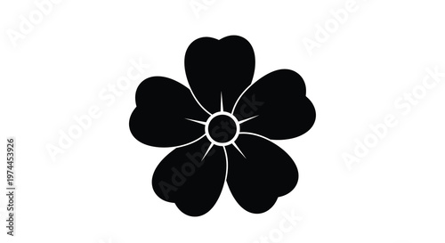 Simple black silhouette of a five petal flower with a central circle