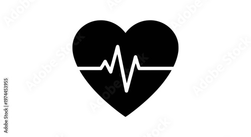 Vector illustration of heartbeat icon, ekg line inside a heart shape symbol on a transparent background