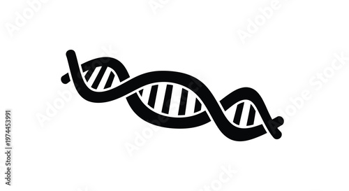 A stylized black and white illustration of a dna double helix structure