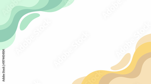 Soft pastel abstract background with flowing curves in green and yellow.