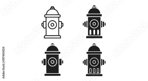 Vector illustration of set of four fire hydrant icons in different styles on a transparent background