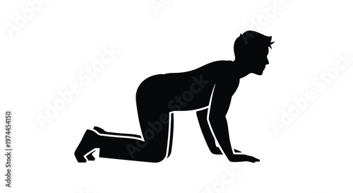 Silhouette of a man in a crawling or starting position