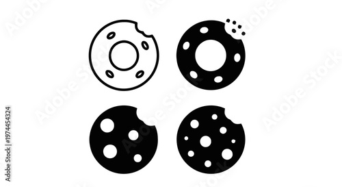 Vector illustration of set of bitten donut and cookie icons, vector illustration on a transparent background