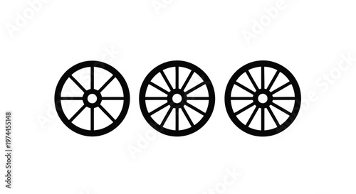 Vector illustration of set of three wagon wheels with different number of spokes on a transparent background