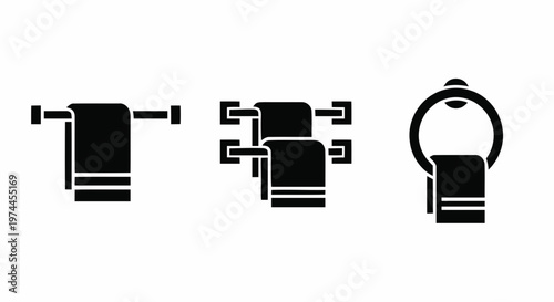 Vector illustration of set of towel rack icons for bathroom interior on a transparent background