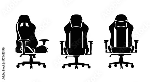 Vector illustration of set of gaming chairs silhouettes on a transparent background