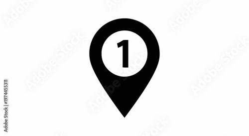 Vector illustration of map location pin icon with number 1 on a transparent background