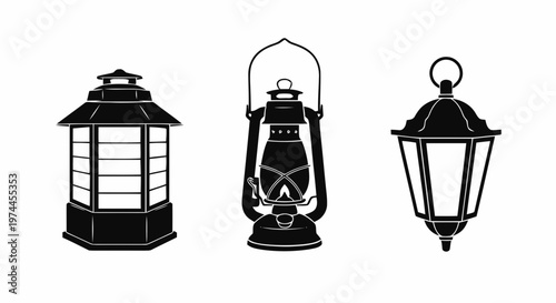 Vector illustration of set of vintage and modern lanterns on a transparent background
