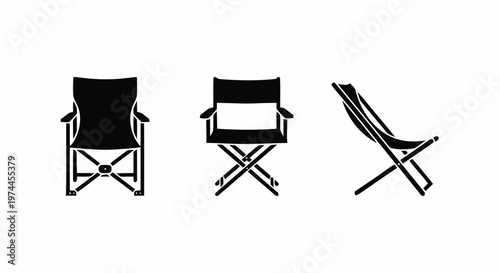 Vector illustration of set of folding camping chairs on a transparent background