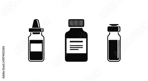 Vector illustration of set of medical bottles and vials for medicine and drugs on a transparent background