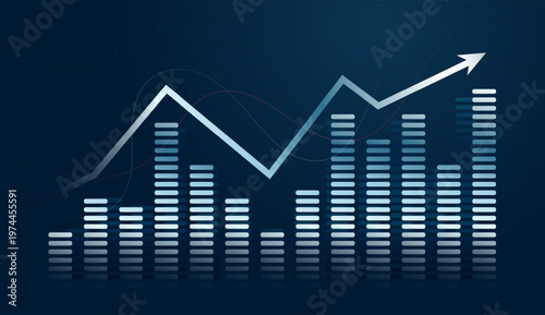 Dynamic digital charts showcasing rapid Growth and innovation within the modern Finance sector. with white arrow points up, representing successful technology trends