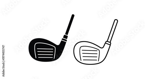 Two golf clubs one dark and one light depicted in a simple style