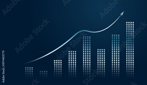arrows point up, highlighting the rapid Growth and innovation of modern Finance. and Digital charts with rising pillars demonstrate the power of technology in driving business Growth.