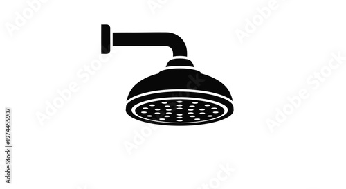 Simple black silhouette of a wall mounted showerhead on a white background