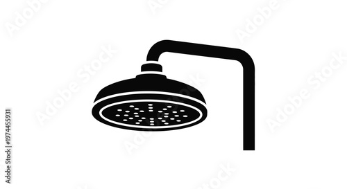 Simple black silhouette of a modern showerhead against a white background