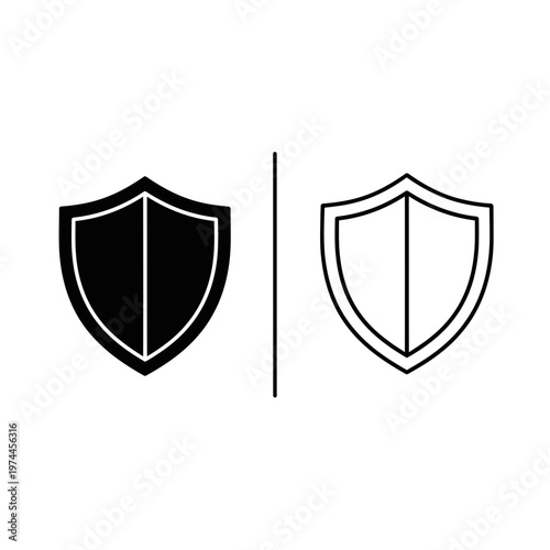 Shield icon with a vertical line dividing solid and outline versions security protection internet