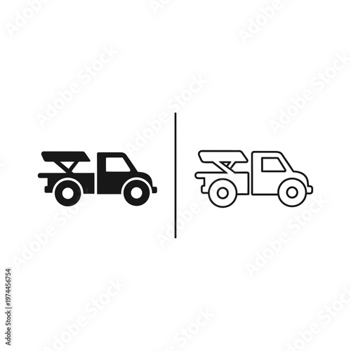 Tow truck icon vehicle recovery and transport symbol solid and outline styles white background