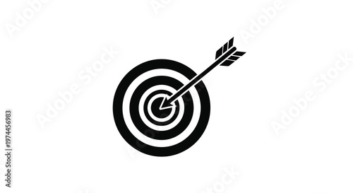 Black silhouette of a dart hitting the center of a target