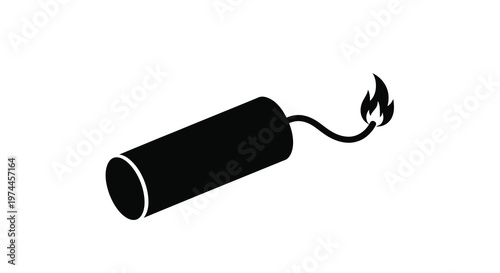Simple black silhouette of a dynamite stick with a lit fuse