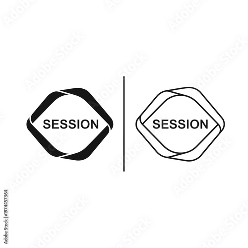 Session text icon with stylized intertwined frame in filled and outline versions, user interface