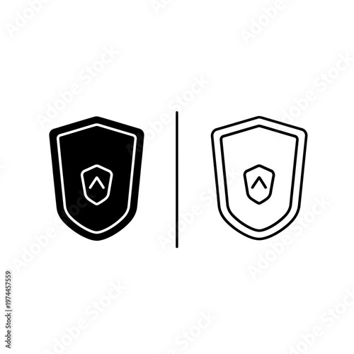 Security update and upgrade shield icon with upward arrow in solid and outline styles, antivirus upd
