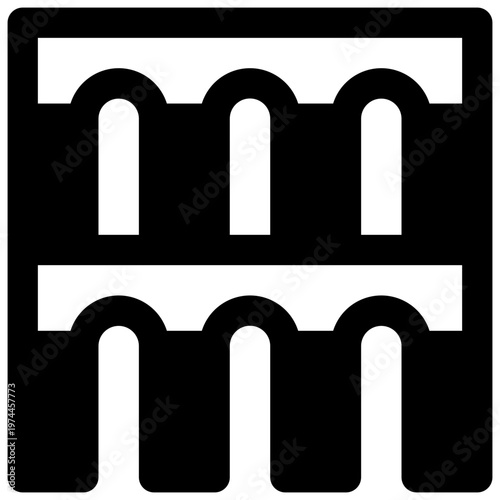 Aqueduct. Outlined stroke vector icon with black-filled details.