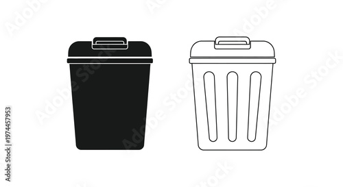 Two trash cans a solid black version and a white outline illustration
