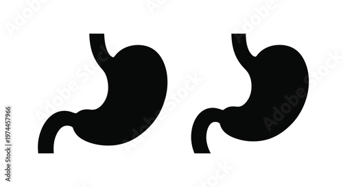 Two black silhouettes of human stomachs representing digestive health