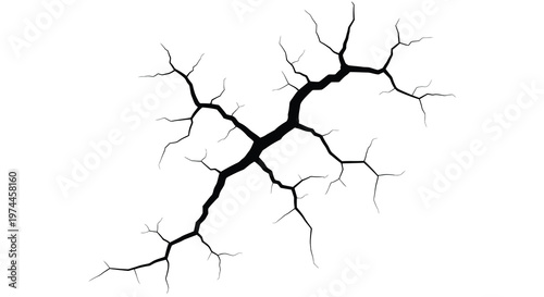 A stark black crack pattern isolated on a white background