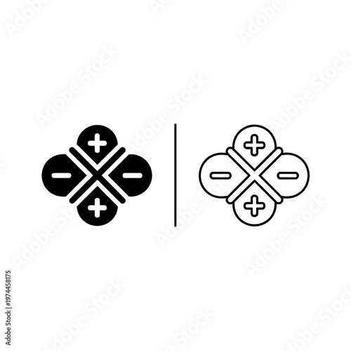 Mathematical plus and minus symbol icons arranged in a cross pattern for power or settings