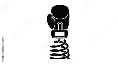 A black silhouette of a boxing glove on a spring