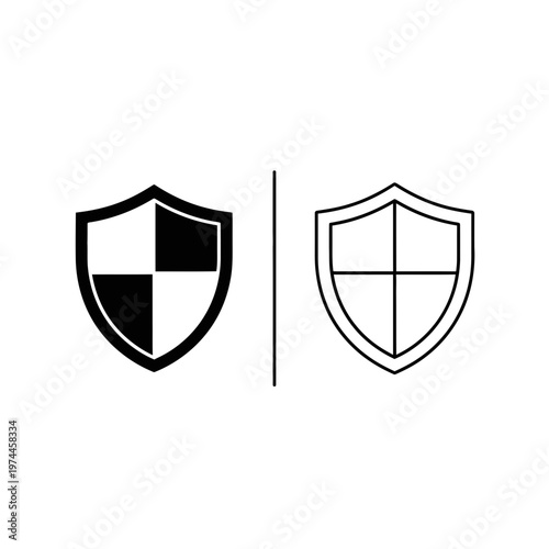 Quadrant shield and security guard icons for data protection in black solid and outline design