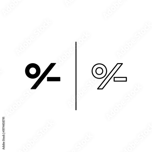 Percentage sign icon set in solid and linear style with percentage discount fraction interface