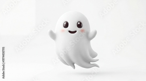 A cute white ghost character with a friendly smiling face and blushing cheeks for halloween