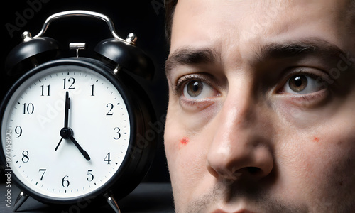 Wallpaper Mural Man looking anxiously at alarm clock representing concept of Cortisol Levels   Torontodigital.ca
