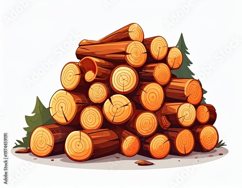Stack of logs against a backdrop of forest