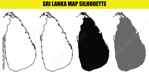 Sri lanka map silhouette elements with outline solid black and decorative dot grid on transparent checkered base.