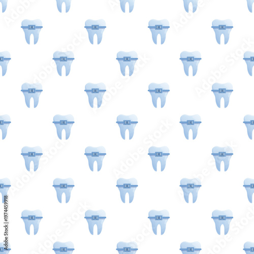 Teeth with orthodontic braces creating a repeating pattern for dental care and dentistry