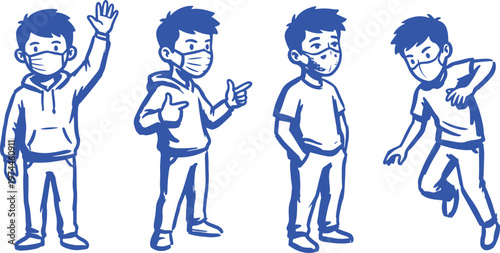 Hand Drawn Teenage Boy Character Silhouette Vector Illustration Set with Casual Male Poses and Youth Lifestyle Design.
