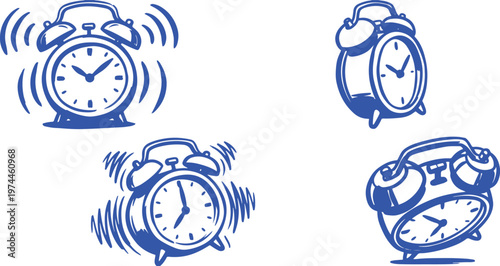 Hand Drawn Alarm Clock Silhouette Vector Illustration Set with Ringing Time Wake Up and Morning Schedule Design.