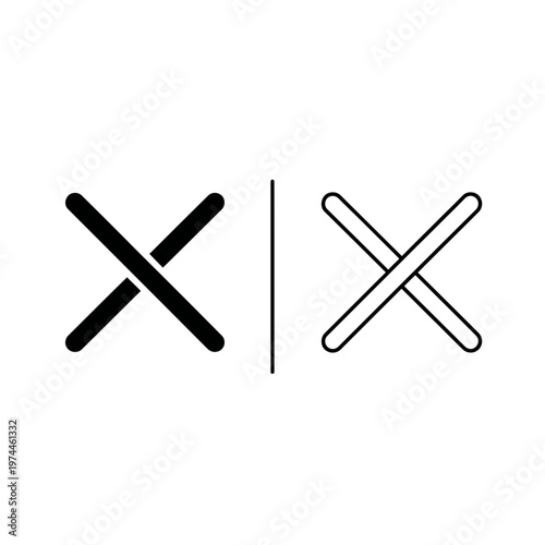X mark cross icon set in solid and outline style for cancel action with isolated, application
