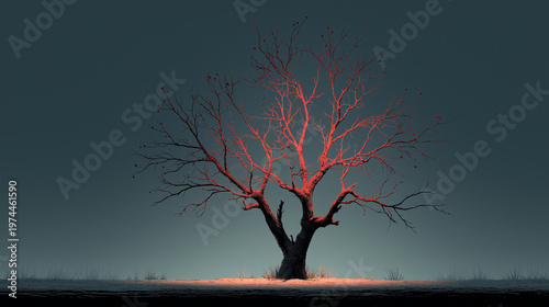 Shadowy tree with glowing veins dark fantasy environment concept