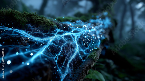 Close up magical tree bark with glowing cracks fantasy nature concept