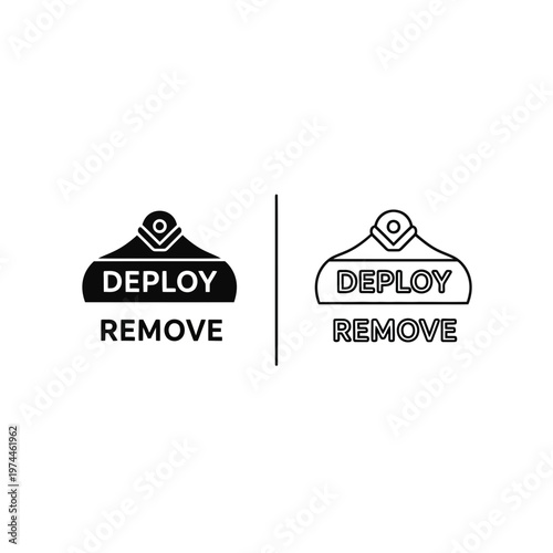 Deploy and remove mechanical part icon set with mechanical engineering technical mechanism