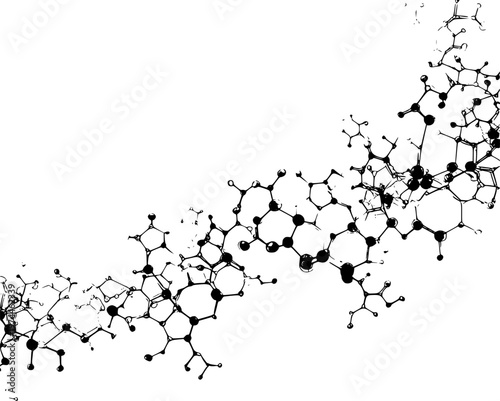 A meticulously detailed molecular orbital diagram featuring intricate line art with solid black lines against a pure white background, showcasing high contrast and isolated elements within clear