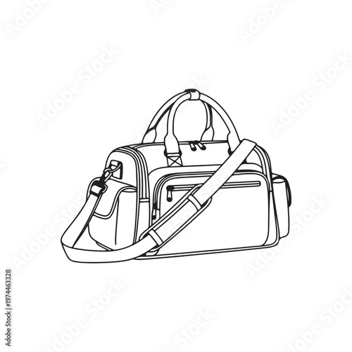Sport bag black outline vector illustration on white background