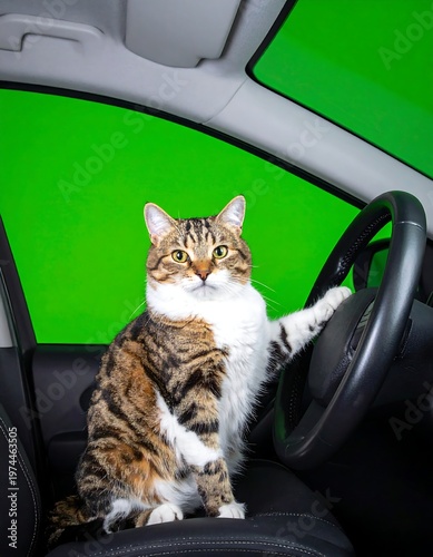 Wallpaper Mural A cat sitting in a car and holding a steering wheel Torontodigital.ca