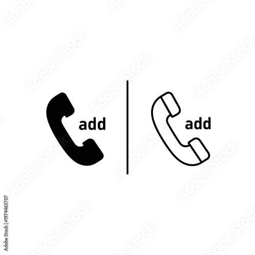 Add contact telephone handset glyph and outline icons with telephone communication interface