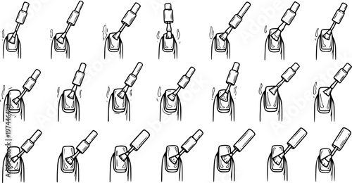 Beauty  Personal Care Manicure Guide: Step-by-Step Black and White Line Art Tutorial for Nail Polish Application