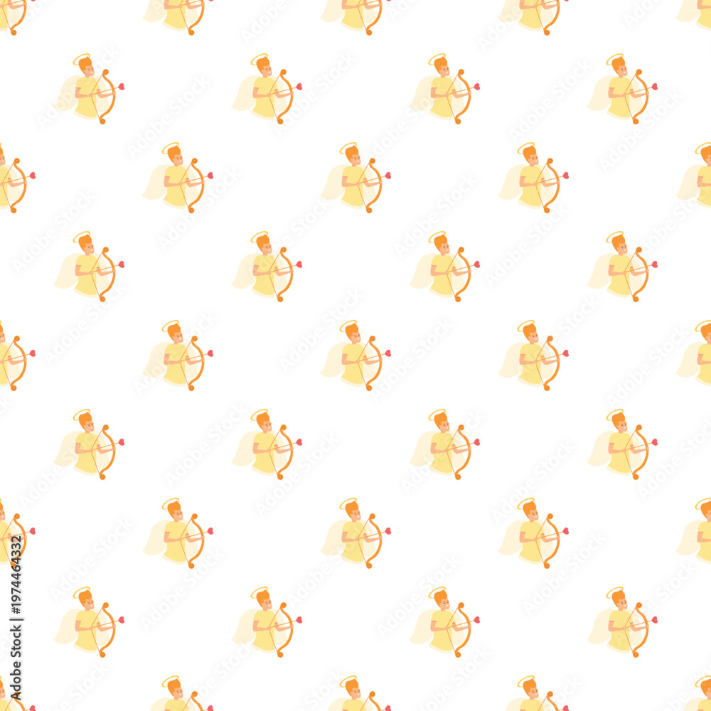 Fototapeta premium Cupid angels drawing bows with heart tipped arrows in a seamless pattern